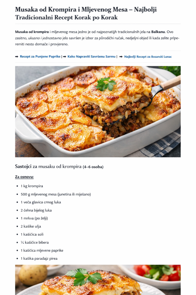 Musaka od krompira i mljevenog mesa u tepsiji