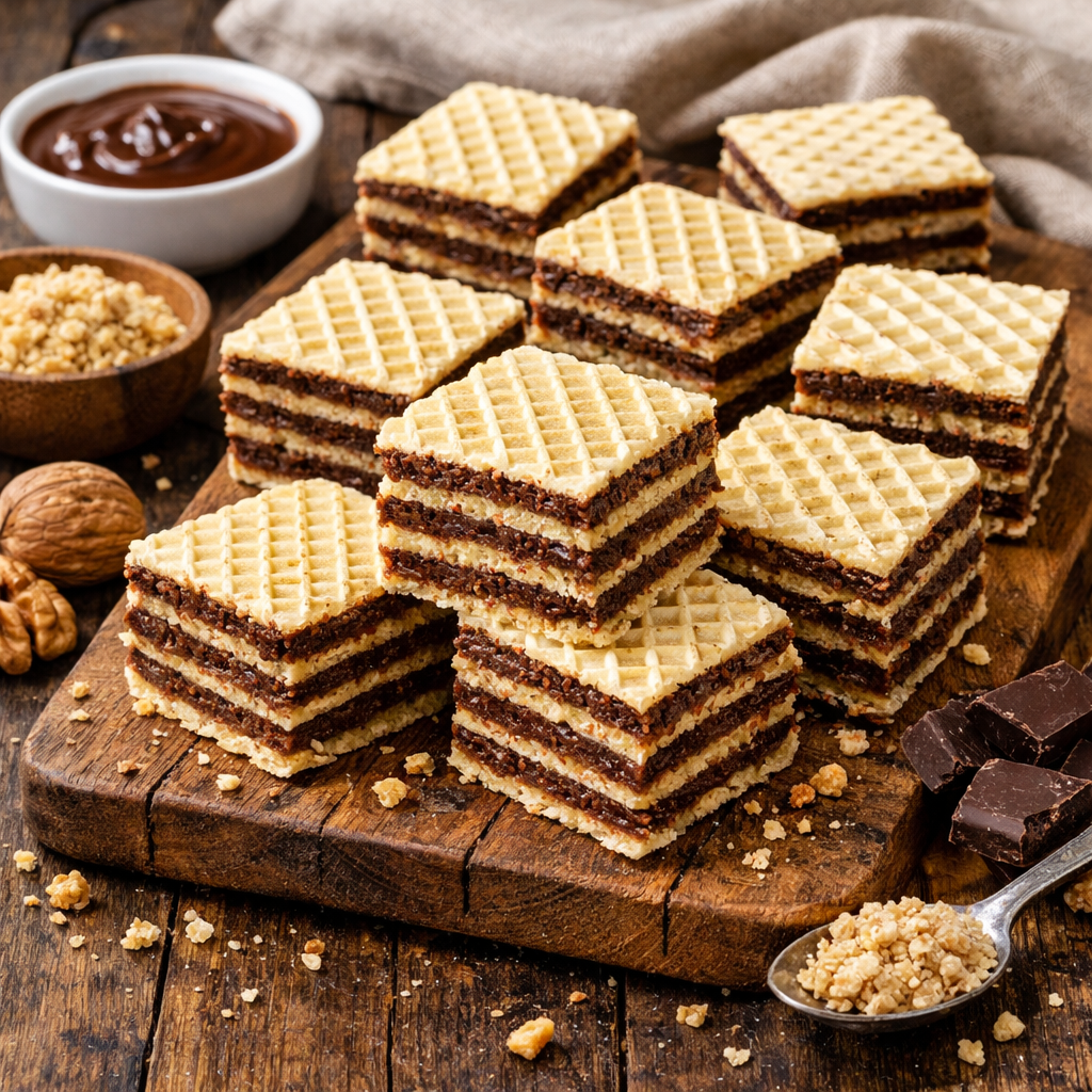 Domaće oblatne sa čokoladnim filom i orasima – tradicionalni balkanski kolač bez pečenja