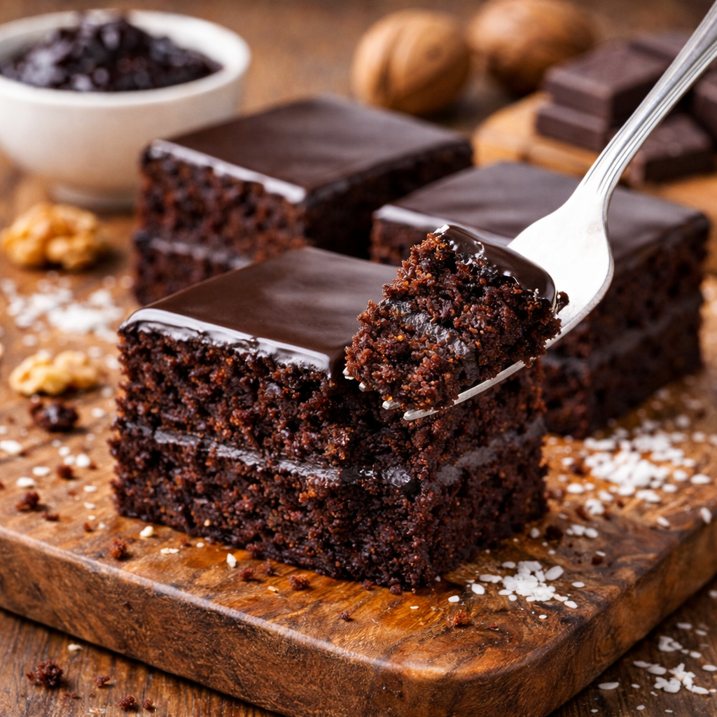 Presjek posnih kocki sa čokoladnom glazurom