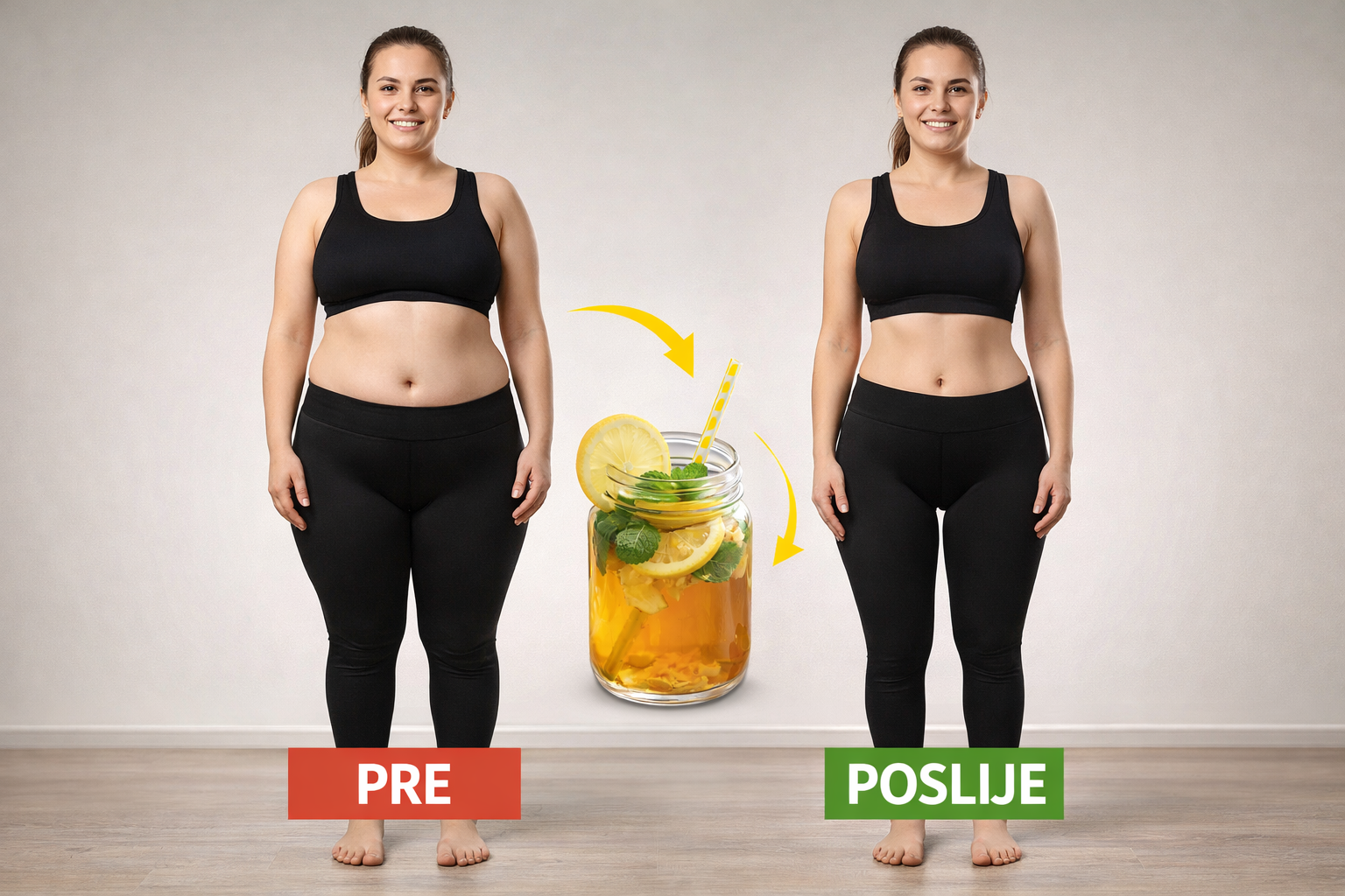 Prije i poslije mršavljenja nakon konzumiranja prirodnog napitka za ubrzavanje metabolizma