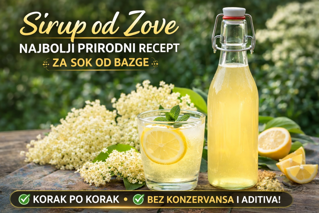 Domaći sirup od zove u staklenoj boci – prirodni sok od bazge