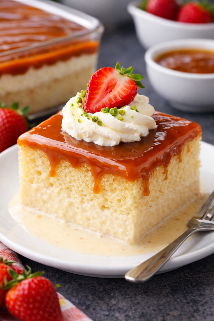 Sočno domaće trileće u plehu sa karamel glazurom i jagodama