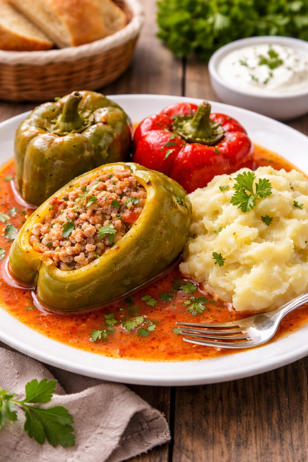 Punjene paprike servirane za ručak