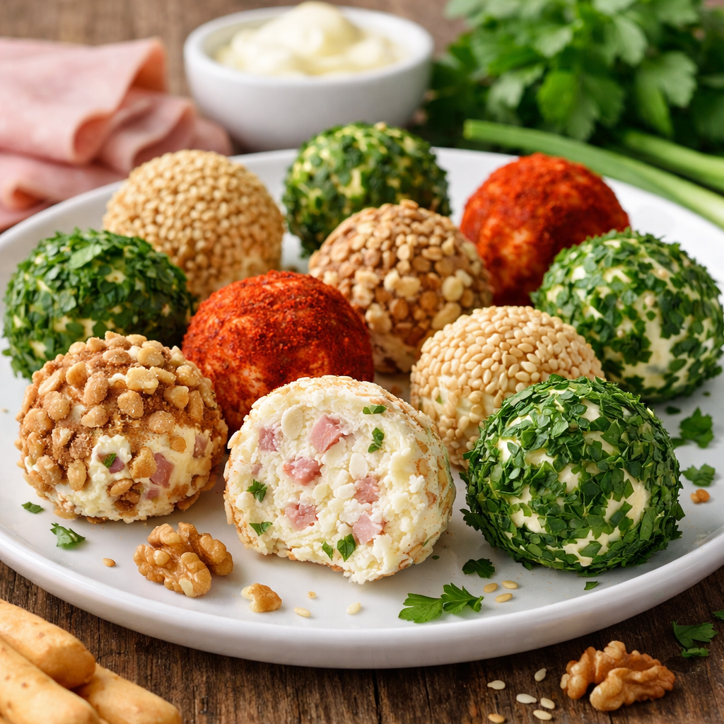 Slane kuglice dekorisane susamom, peršunom i paprikom